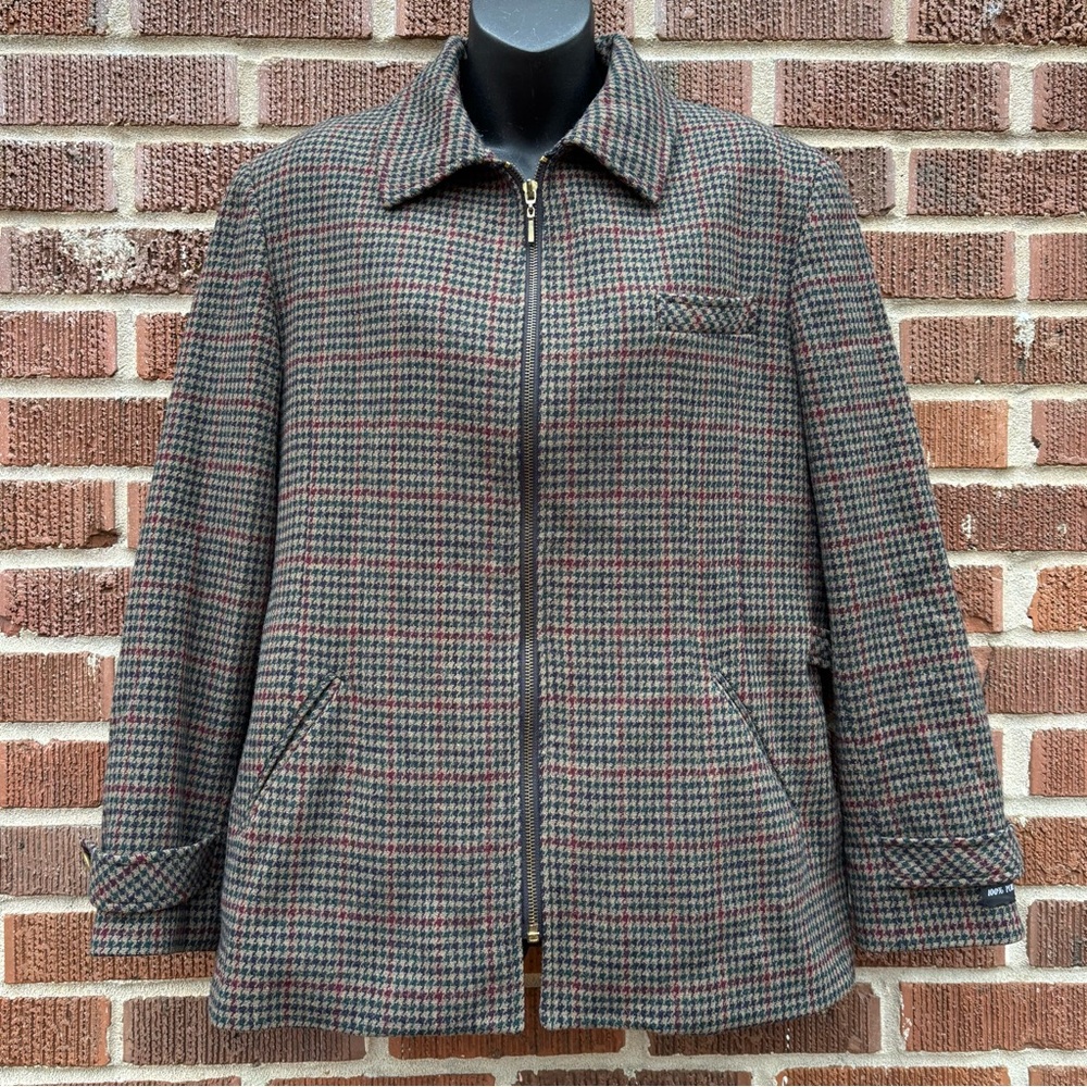 Worthington Essentials Women’s Sz 14 Houndstooth 100% Wool Brown Jacket Coat